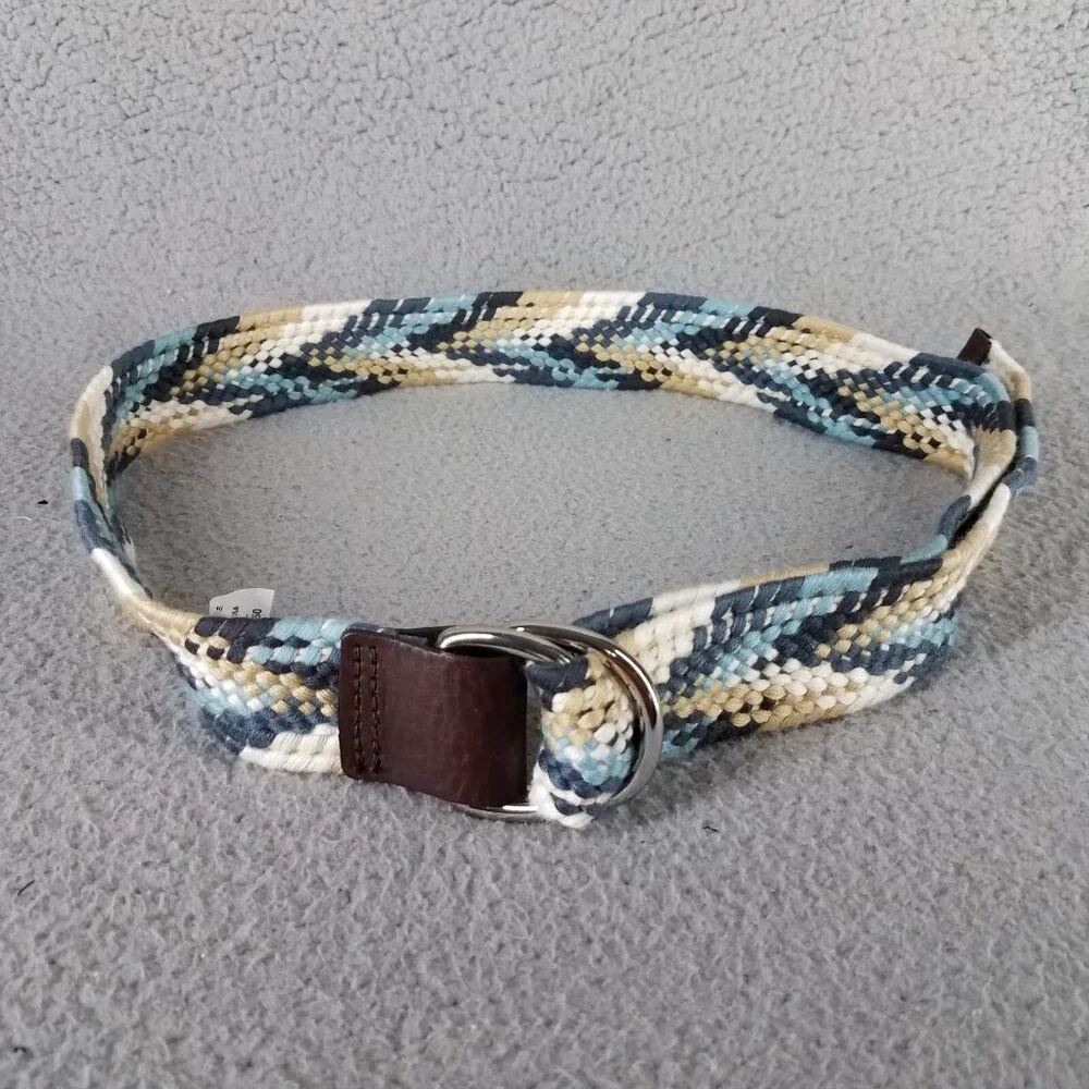Eddie Bauer Woven Belt Adult Large XL Blue D Ring Casual Hiking Golf Travel USA